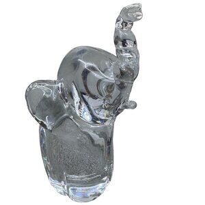 Marcolin Sweden Crystal Glass Elephant Figurine Trunk Up Good Luck Paperweight